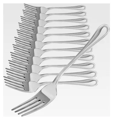 Produktbild von 12 Stück Kuchengabeln aus rostfreiem Edelstahl 430 - schlichtes Tafelbesteck - kleine Dessertgabeln - Vorspeisegabeln - 13,7 cm