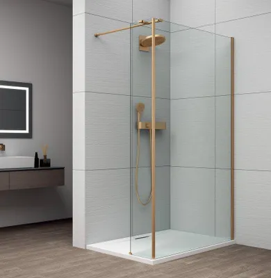Obrázok produktu pre Polysan ESCA GOLD MATT sprchová zástená s montážou priamo na stenu, šírka 1100 mm a prídržný panel 385 mm, priehľadné sklo - ES1011ES1040G