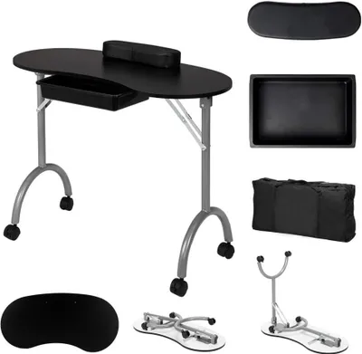 Produktbild von FCH Professioneller klappbarer Maniküretisch mit Schublade und Rollen, Nageltisch/Maniküre-Schreibtisch/Nagelstudio-Schreibtisch/Tasche Schwarz
