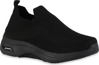 Produktbild von VAN HILL Damen Slip Ons Sportschuhe Sportliche Strick Profil-Sohle Schuhe 841625, Farbe: Schwarz, Größe: 37
