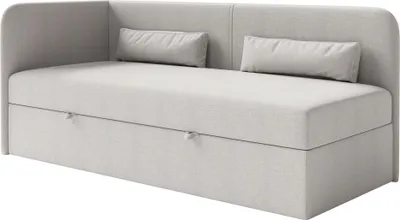 Produktbild von Selsey Calmmo – Jugendbett 90x200 mit Bettkasten, Chenille-Bezug, Kopfteil links, Hellgrau