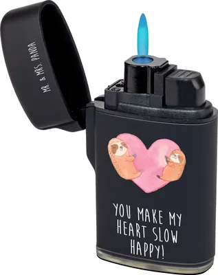 Produktbild von Mr. & Mrs. Panda Feuerzeug Faultiere Herz - Schwarz - Geschenk, Hochzeitstag, sturmfeuerzeuge, für Frauen, Freundin, sturmfeuerzeug, Valentinstag, zigarettenanzünder