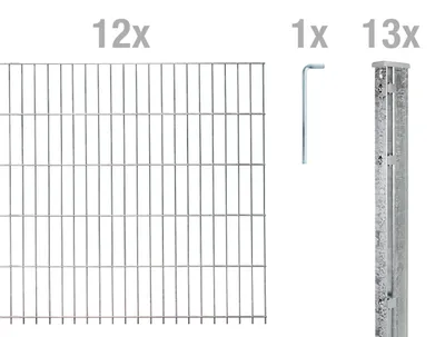 Obrázek produktu pro Alberts 674632 Doppelstabmattenzaun als 32 tlg. Zaun-Komplettset, feuerverzinkt, Höhe 103 cm, Länge 30 m