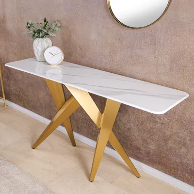 Produktbild von riess-ambiente Konsolentisch ART LIVING 140cm weiß champagner gold marmoriert Keramik brushed