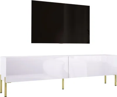 Produktbild von TV-SCHRANK : MattWeiß / Weiß glänzend mit Beinen in Gold, 170 x 52 x 32 cm