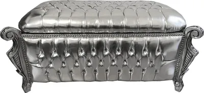 Obrázok produktu pre Casa Padrino Barokná lavica (truhlica) strieborný kožený vzhľad / strieborná - Starožitné truhlice Truhlice Lavica - Barokový nábytok
