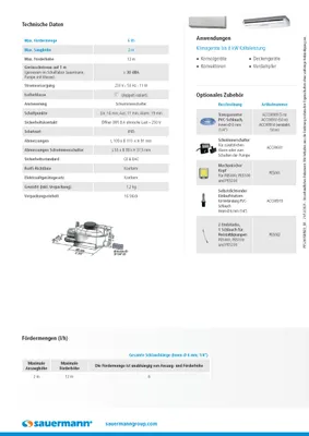 Product specification sheet with diagrams and text.