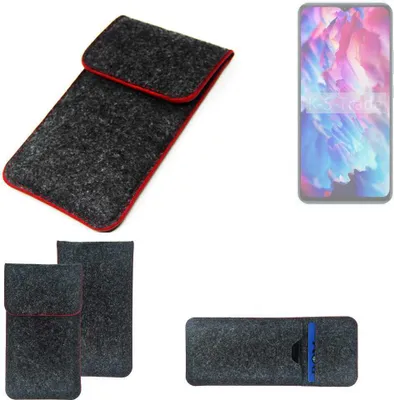 Produktbild von K-S-Trade Handy Schutz Hülle kompatibel mit Cubot A1 Schutzhülle Handyhülle Filztasche Pouch Tasche Case Sleeve Filzhülle dunkelgrau roter Rand