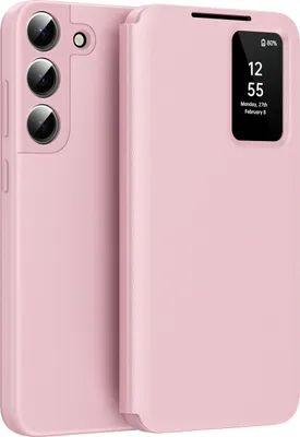 Image de Étui à rabat en cuir pour Samsung Galaxy S22, avec fonction Smart View et compartiment pour cartes Rose