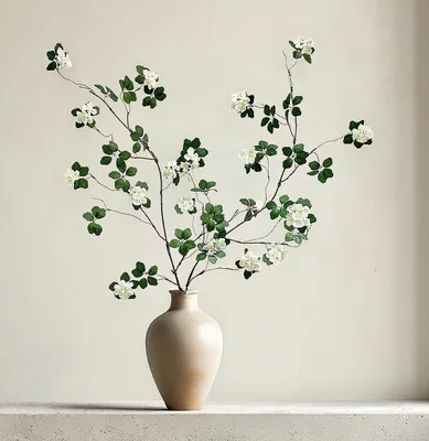 Produktbild von 2 künstliche Pflanzen mit weißen Blüten, 115 cm, grüne Zweige, künstliche Pflanzen mit langen Stielen, Ficusblätter für Vasen, für Zuhause, Büro, Hotel, Hochzeit, Gartendekoration