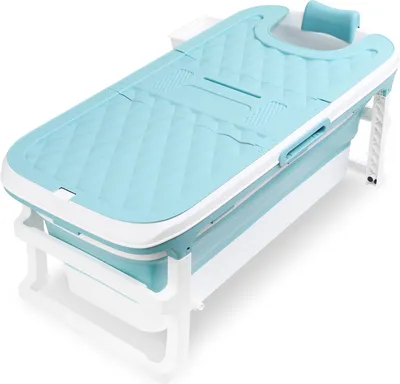 Obrázek produktu pro Fiqops Mobilní skládací vana pro dospělé Spa Sauna Pohyblivá vana s krytem Modrá 145 cm