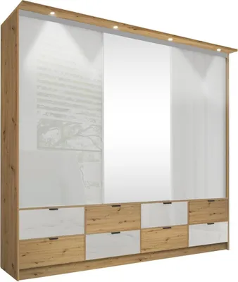 Obrázek produktu pro BETTSO Šatní skříň s posuvnými dveřmi elegantní šatní skříň zrcadlo obývací pokoj šatní skříň moderní design dub Artisan LAGON 200 dub Artisan+bílá