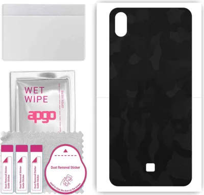 Produktbild von apgo Rückseite Schutzfolie, Skin, kompatibel mit LG K20 (2019), Hinten Displayschutzfolie aus Vinylfolie, kratzfest, einfache Montage - Schwarzes Tarnmuster
