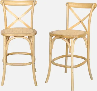 Produktbild von sweeek - 2er-Set Vintage Bistro-Barhocker aus Holz H 105 cm - Natur