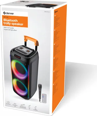 Zdjęcie produktu dla Denver TSP-456, 20,3 cm (8"), 60 W, Bezprzewodowy, Głośnik imprezowy, Czarny, Przyciski