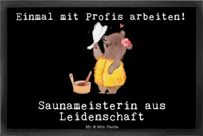 Produktbild von Mr. & Mrs. Panda fußmatte Saunameisterin Leidenschaft 40 x 60 cm - Schwarz - Geschenk, Schmutzfänger, Fußabtreter, Schmutzfangmatte, Schmutzmatte, Schuhabstreifer