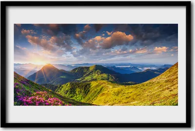 Produktbild von Bild 60x40 MDF-Rahmen Wandkunst Sun Mountain Meadow Landschaft