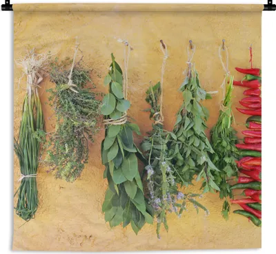 Produktbild von MuchoWow® Wandteppich Wandbehang Mediterrane Kräuter 120x120 cm Tapisserie Dekoration Wandtuch - Modern - Baumwollgewebe