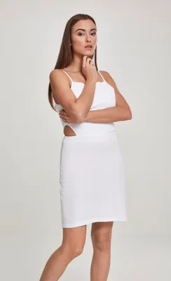 Produktbild von Urban Classics Kleid Ladies Short Spaghetti Pique Dress White-XL