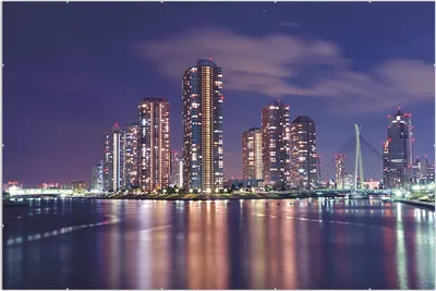 Produktbild von Wallario Wandbild Tokyo- Skyline bei Nacht, Größe: 61 x 91,5 cm, Poster mit rahmenlosen Bildhalter