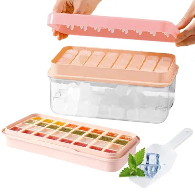 Immagine prodotto di Stampo in silicone per cubetti di ghiaccio con coperchio - Set da 32 cubetti