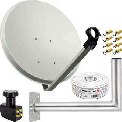 Produktbild von PremiumX SAT Anlage 80cm ALU Antenne Quad LNB 50m Kabel Wandhalter 45cm