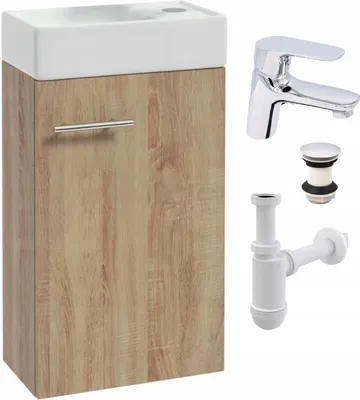 Zdjęcie produktu dla Mała Szafka Łazienkowa Wisząca z Umywalką 40x21 Dąb Sonoma Bateria Sigma