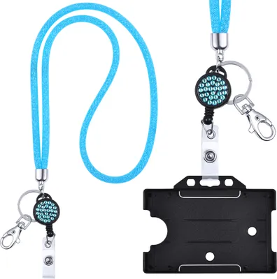 Produktbild von Ausweishülle Kartenhalter mit Jojo Schlüsselanhänger ausziehbar Kristall Lanyard TÜRKIS komplett mit Ausweis Halter KeyChain Schlüsselband Umhängeband