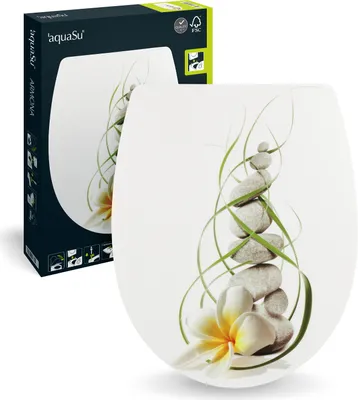 Produktbild von 'aquaSu® WC-Sitz mit Absenkautomatik, Wellness Nachbildung Armona, Thermoplast Toilettensitz mit Top-Fix Befestigung von oben, ovale Standard O-Form universal, Komfort WC Deckel & WC Brille, 40380 1