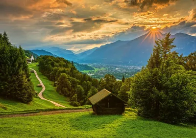 Image de Coucher de soleil sur le village de montagne de Wamberg Puzzle 1.500 pièces