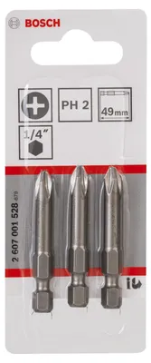 Zdjęcie produktu dla Bosch 2 607 001 528, 3 szt., Phillips, PH 2, Stal, 49 mm, 25,4 / 4 mm (1 / 4")