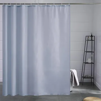 Produktbild von Duschvorhang Überlänge Textil Anti-Schimmel Antibakteriell Waschbar Grau Blau 200x200cm 12 Duschringe