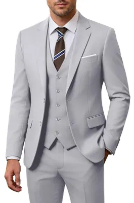 Produktbild von ZKHOECR Herren-Anzug-Set, 3-teilig, schmale Passform, Blazer mit Zwei Knöpfen, e