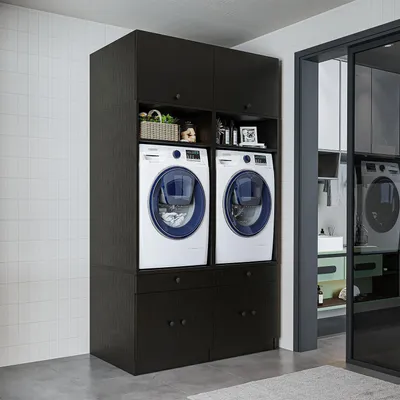 Immagine prodotto di Roomart SERIE 1: mobile doppio per lavatrice, larghezza 134 cm, nero-rovere