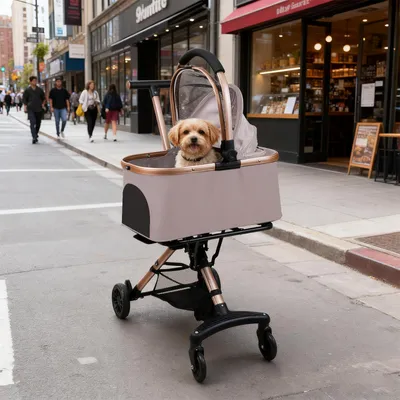 Produktbild von Hundetrolley für Hunde bis 20kg,3-in-1 Abnehmbarer Transportwagen & Autositz,Ein-Klick-Klappbar Hundewagen,Verstellbarer Griff,4 Geländegängige Räder