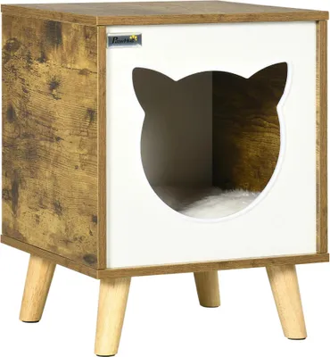 Produktbild von Katzenhaus aus Holz - Katzenbett - Waschbares Kissen - Erhöhte Füße - 34×34×44,5 cm - Dunkelbraun