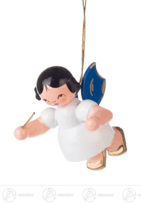Produktbild von Christbaumschmuck Engel Dirigent - Blaue Flügel - schwebend (5,5cm) von Kunstgewerbe Uhlig