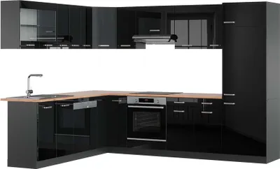 Produktbild von Eckküche Vicco R-Line Schwarz Hochglanz/Anthrazit 287 x 60 cm , AP Eiche, Model 43022