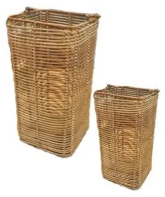 Image de Lot de 2 lanternes Pomax Cube en rotin, couleur naturelle, dimensions : L 15/18 x l 15/18 x H 23/37 cm