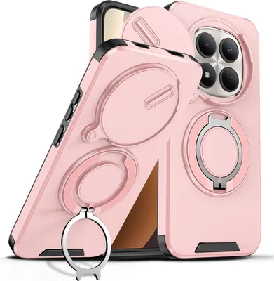 Obrázek produktu pro Dvouvrstvé pouzdro pro Xiaomi Redmi Note 15 Pro 5G, posuvným krytem fotoaparátu a magnetickým kroužkovým stojánkem Růžový