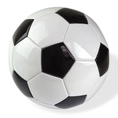 A standard black and white soccer ball on a white background.