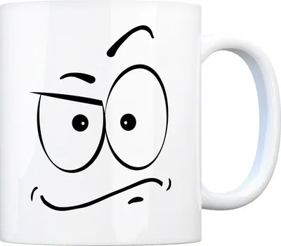 Produktbild von Tassengesichter Kaffeebecher mit skeptisches Gesicht Motiv Tasse Kaffeebecher