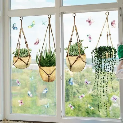 Zdjęcie produktu dla XXL Samoprzylepna dekoracja okienna – letnie rośliny w stylu boho, 112 x 59 cm