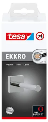 Produktbild von Tesa ekkro Ersatzrollenhalter (NICHT BOHREN, hochglanzverchromt, inkl. Klebelösung, hohe Haltekraft (bis 6kg), 50mm x 50mm x 125mm) 40245-00000