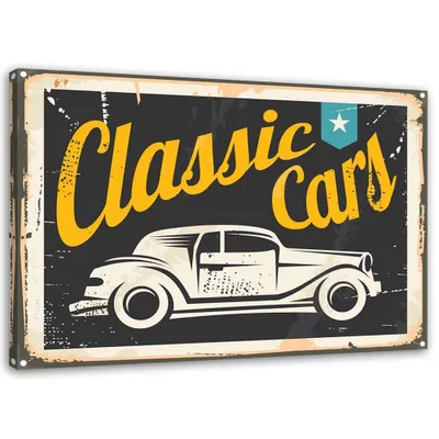 Produktbild von Leinwandbild oldtimer-schild 90x60 cm Feeby gelb wandbild bereit zum aufhängen