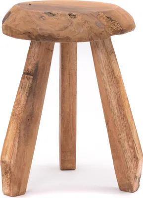 A wooden stool with three legs.