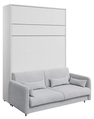 Productafbeelding van Kastbed met slaapbank, concept 160x200 cm, model Lenart. Bed in kast, klapbed, wit/grijs