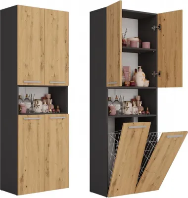 Produktbild von Topeshop NEL 2K DK ANT/ART KP Aufbewahrungsschrank für Badezimmer Graphit  Eiche