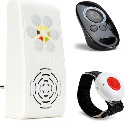 Produktbild von HelpLine 230 Hausnotruf mit Notrufarmband für die häusliche Pflege; Funk Notrufsystem; Notrufknopf für Senioren; Pflegeruf Set mit Armband- u. Quittierungssender