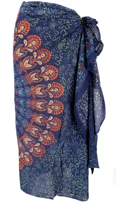 Produktbild von Leichter Mandala Pareo Schal, Sarong, Handbedrucktes Baumwolltuch, Wandbehang - Modell 6, Uni, Blau, Baumwolle, 160*100 cm, Sarongs & Tücher